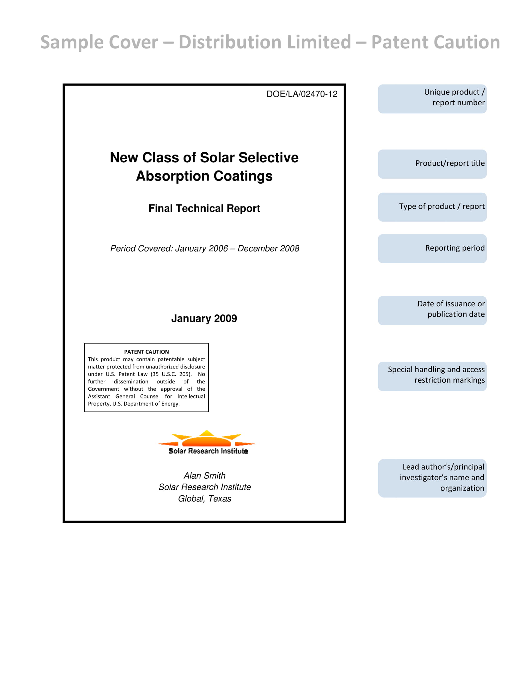 Sample Cover Page – Distribution Limited – Patent Caution Sample Cover Page – Distribution Limited – Patent Caution